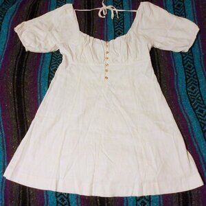 Very J White Linen Blend Lined Mini Dress L Cottagecore Puff Sleeve Romantic